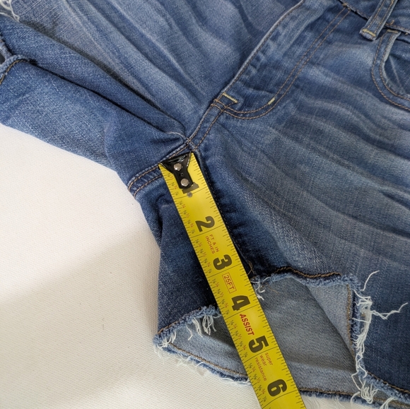 American Eagle Denim Shorts 0 Wash Blue Distressed Stretch Cuffed Women Hi Rise - Picture 10 of 12